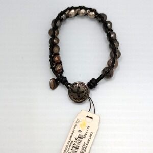 Fossil Fly Free Natural  Materials Leather Bracelet 7 Inch Beaded